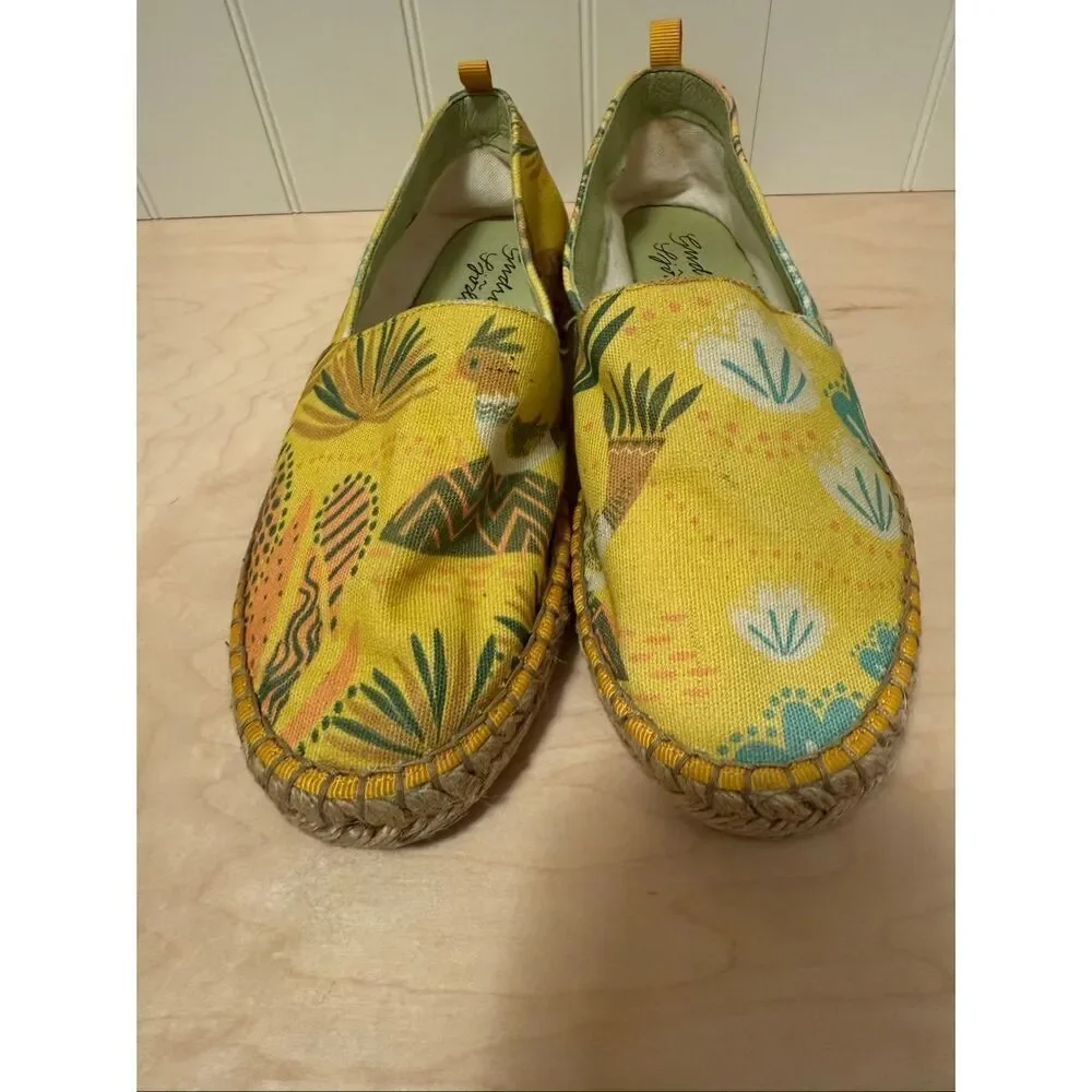 Gudrun Sjoden Yellow Floral Canvas Flats Women Slip-On Espadrilles size 38 (7.5)